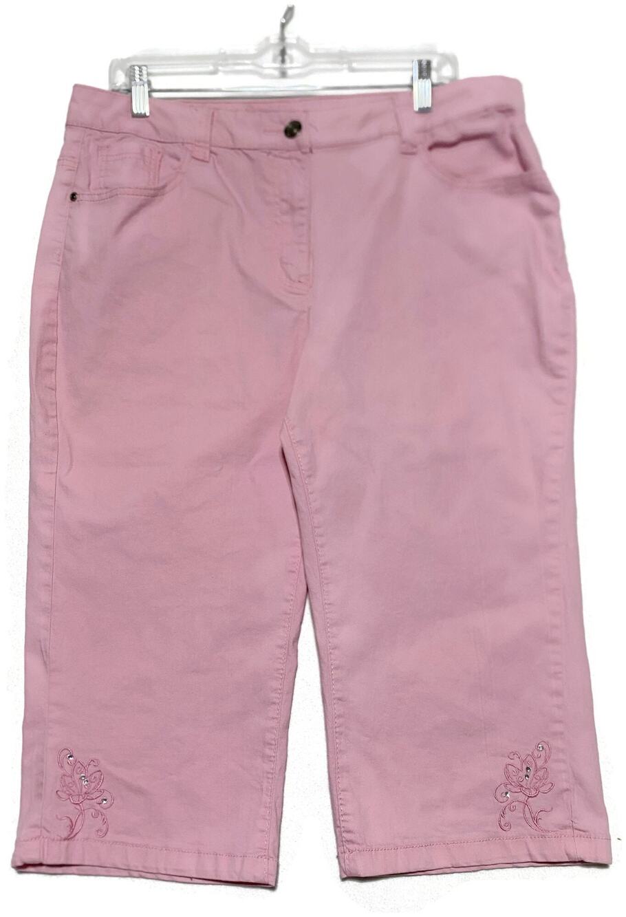 Basic Editions Women's Pink Stretch Capri Crop Pants Size 14 Embellished Pockets